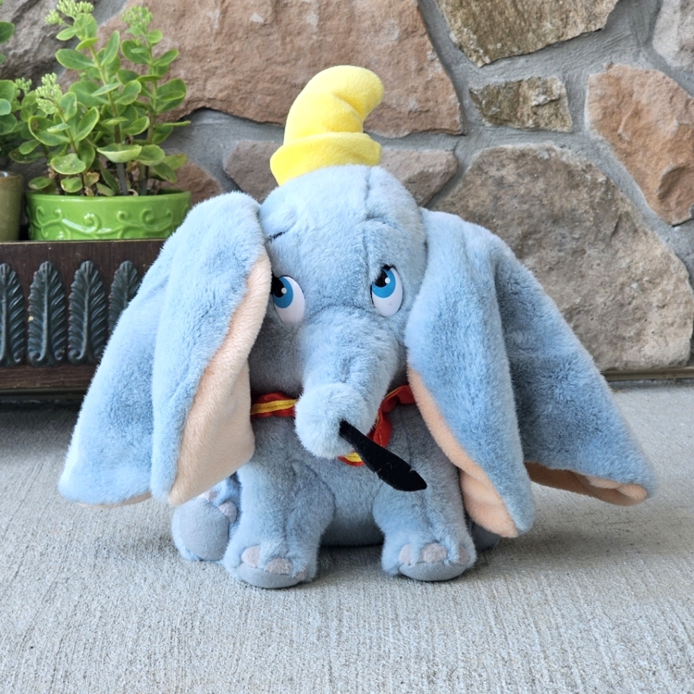 Vintage Dumbo Plush Walt Disney World Yellow Hat Red Scarf Floppy Ears 13”